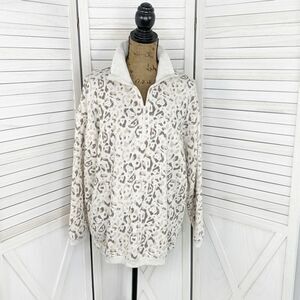 Aerie Leopard Print Oversized Sweatshirt Cream Tan Beige Small Quarter Zip